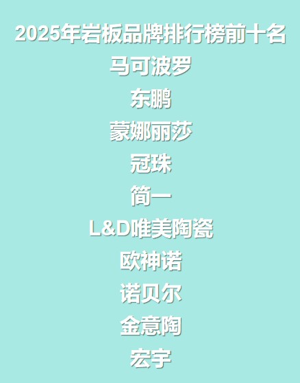 2025年岩板品牌排行榜前十名：国内一线岩板怎么选品牌‌