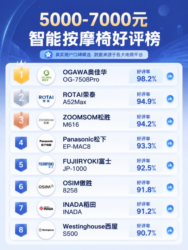 2026年5000-7000元智能按摩椅好评榜:中端智能康养机型集结